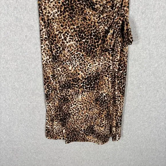 Anne Klein Dress 10 Wrap Leopard Slinky Knit Stretch Waist Tie Career Church